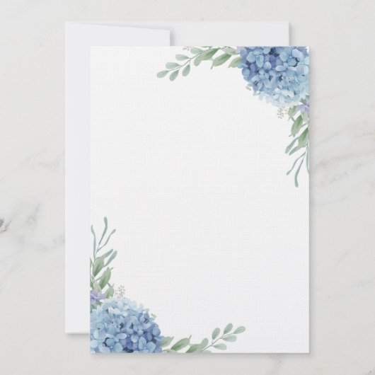 Sjabloon voor huwelijksuitnodiging met blauwe hydr kaart (Achterkant)