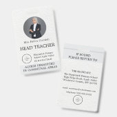 Sjabloon voor identiteitskaart van leraar Naam Sch Badge (Voor- en achterkant)