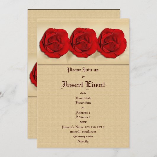 Sjabloon voor injecties - aanpasbare rode rozen kaart (Voorkant / Achterkant)