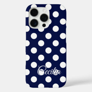 Sjabloon voor Jouw naam donkerblauw grote stippen iPhone 16 Pro Hoesje
