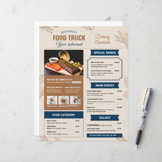 Sjabloon voor menu van voedseltruck (Voorkant / Achterkant in situ)