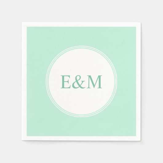 Sjabloon voor mintgroene moderne elegante monogram servet (Voorkant)