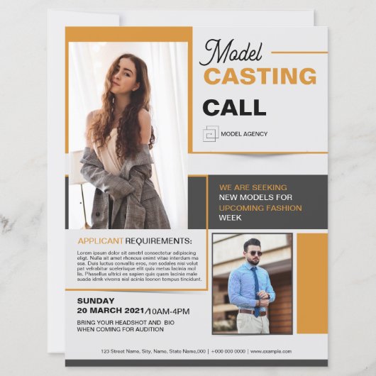 Sjabloon voor modelcastingoproep flyer (Voorkant)