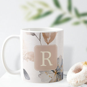 Sjabloon voor mooi bloemenmonogram Gepersonaliseer Koffiemok