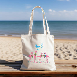 Sjabloon voor naam flamingo's bruidsmeisje cadeau tote bag