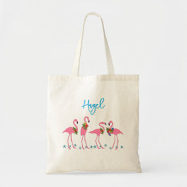 Sjabloon voor naam flamingo's bruidsmeisje cadeau tote bag