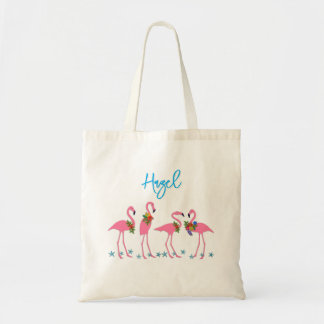 Sjabloon voor naam flamingo's bruidsmeisje cadeau tote bag