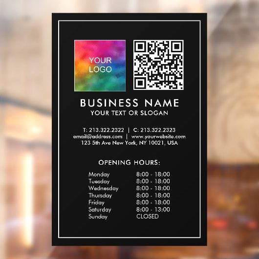 Sjabloon voor openingsuren QR-code bedrijfslogo Raamsticker (Vel 2)