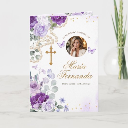 Sjabloon voor Paars Bloemstuk Funeral Programma (Voorkant)