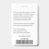 Sjabloon voor personeelsbadge medische faciliteit badge (Achterkant)