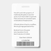Sjabloon voor personeelsbadge medische faciliteit badge (Achterkant)