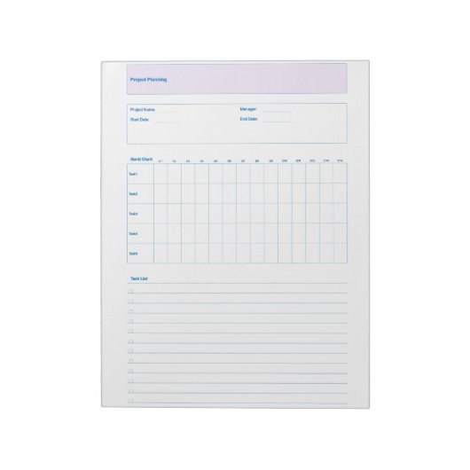 Sjabloon voor projectplanning, afdrukbaar planning notitieblok (Linkerzijde)