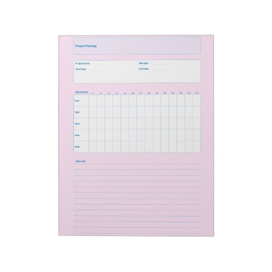 Sjabloon voor projectplanning, afdrukbaar planning notitieblok (Linkerzijde)
