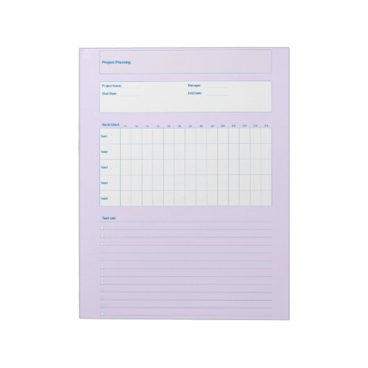 Sjabloon voor projectplanning, afdrukbaar planning notitieblok (Linkerzijde)