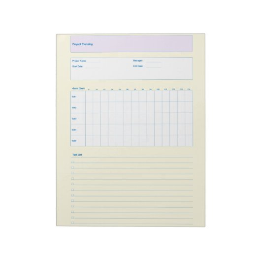 Sjabloon voor projectplanning, afdrukbaar planning notitieblok (Linkerzijde)