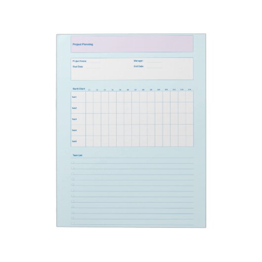 Sjabloon voor projectplanning, afdrukbaar planning notitieblok (Linkerzijde)