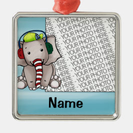 Sjabloon voor sierdoeleinden, foto en naam Elephan Metalen Ornament