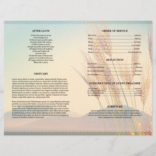 Sjabloon voor tarweveld rouwdienst (Achterkant)