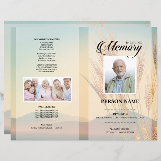 Sjabloon voor tarweveld rouwdienst (Voorkant / Achterkant)