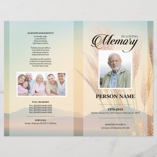 Sjabloon voor tarweveld rouwdienst (Voorkant)