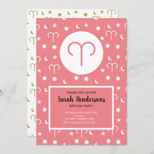 Sjabloon voor uitnodiging met kleur van de Aries-s (Voorkant / Achterkant)