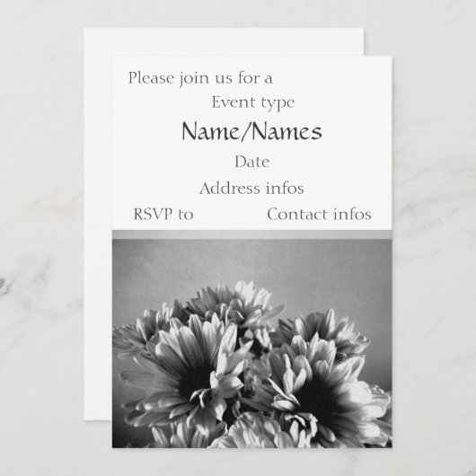Sjabloon voor uitnodiging op zwarte en witte bloem (Voorkant / Achterkant)