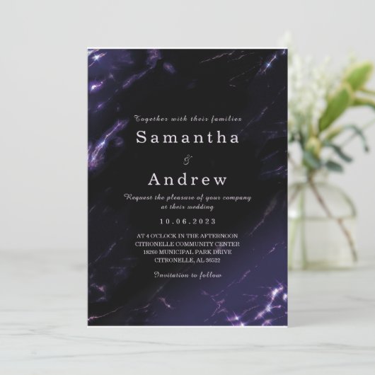 Sjabloon voor uitnodiging tot Paarse en zwarte bru (Staand voorkant)