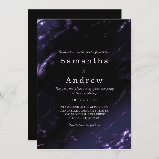 Sjabloon voor uitnodiging tot Paarse en zwarte bru (Voorkant / Achterkant)