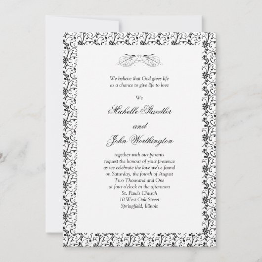 Sjabloon voor uitnodiging tot zwarte en witte brui (Voorkant)