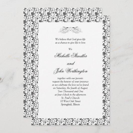 Sjabloon voor uitnodiging tot zwarte en witte brui (Voorkant / Achterkant)