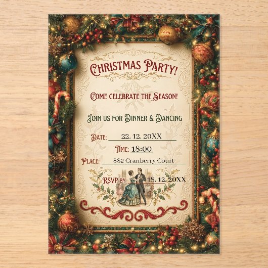 Sjabloon voor uitnodiging voor vintage kerstfeest  (Voorkant)