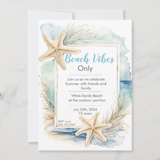 Sjabloon voor uitnodiging voor Zeesterstrand (Voorkant)