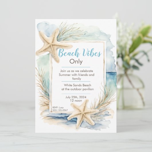 Sjabloon voor uitnodiging voor Zeesterstrand (Staand voorkant)