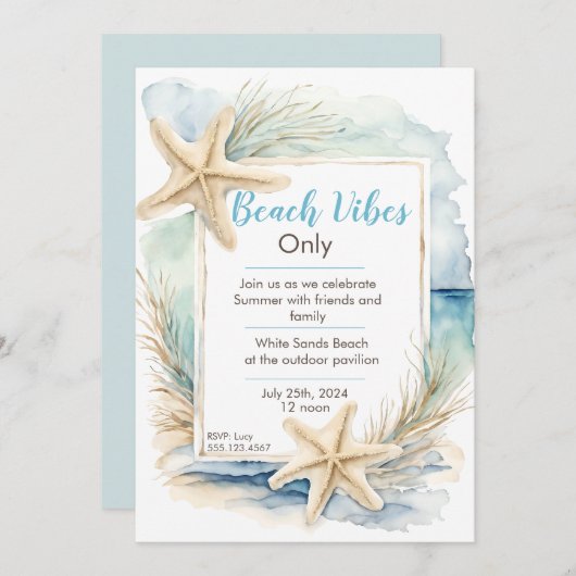 Sjabloon voor uitnodiging voor Zeesterstrand (Voorkant / Achterkant)