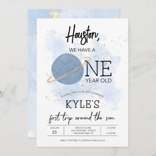 Sjabloon voor verjaardagsuitnodiging voor de ruimt kaart (Voorkant / Achterkant)