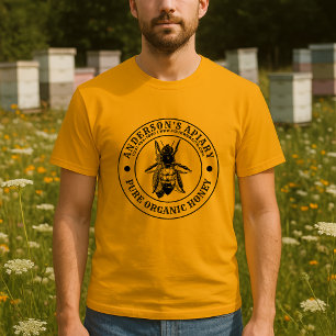 Sjabloon voor vintage bijenimkerij honinglabel t-shirt