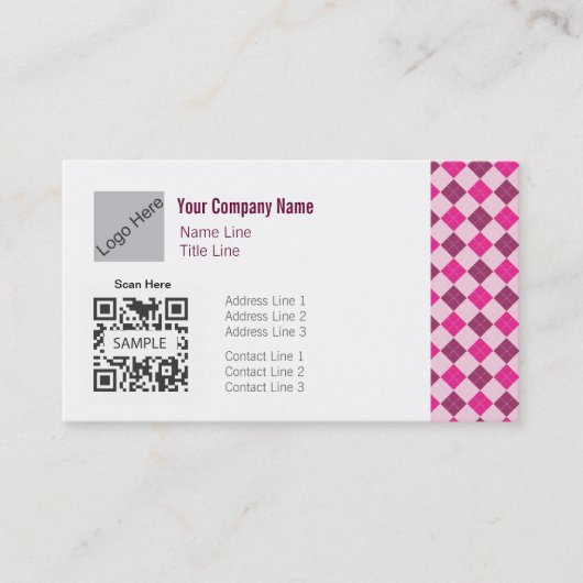 Sjabloon voor visitekaartje Generisch Roze Argyle (Voorkant)