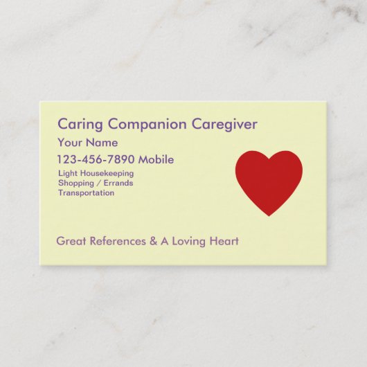 Sjabloon voor visitekaartjes voor thuisverzorgers (Voorkant)