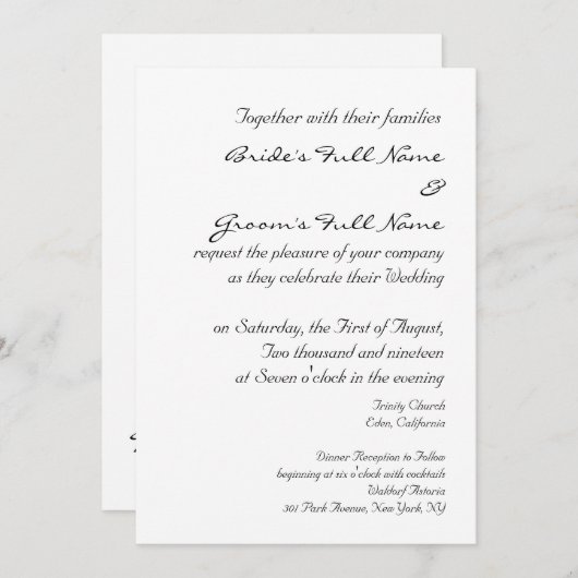 Sjabloon VOOR WEDINGINVITATIE Kaart (Voorkant / Achterkant)