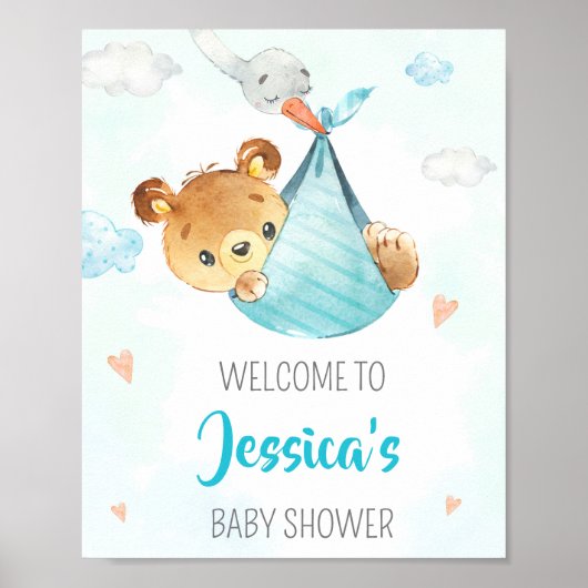 Sjabloon voor welkomstfeest Jongen beer poster (Voorkant)