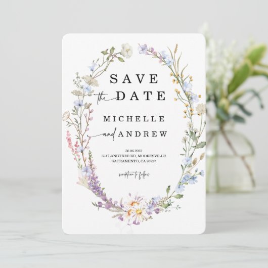 Sjabloon voor wildbloem save the date kaart (Staand voorkant)