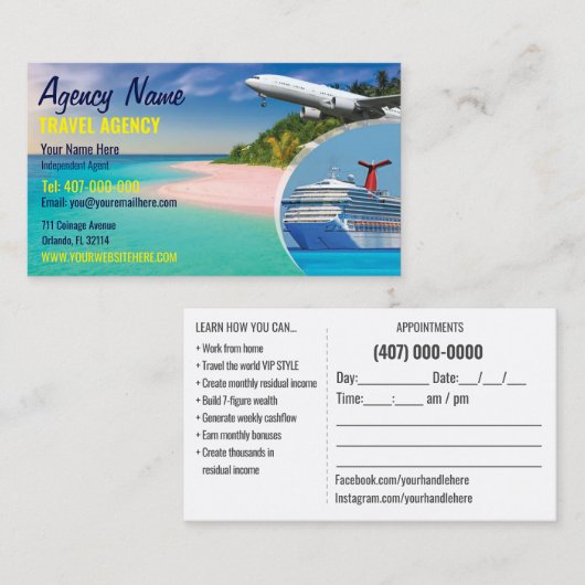 Sjabloon voor zakelijke reisagent visitekaartje (Voorkant / Achterkant)