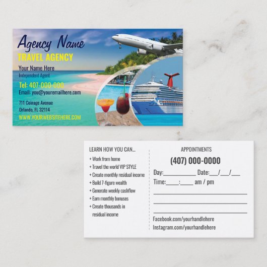 Sjabloon voor zakelijke reisagent visitekaartje (Voorkant / Achterkant)