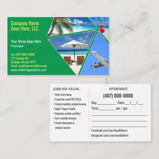 Sjabloon voor zakelijke reisagent visitekaartje (Voorkant / Achterkant)
