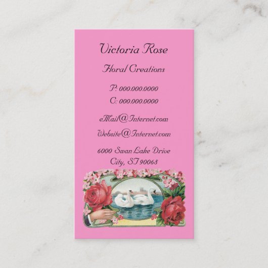 Sjabloon voor  zwaan en Rozen Visitekaartje (Voorkant)
