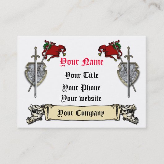 sjabloon voor zwaard, schild en banner visitekaartje (Voorkant)