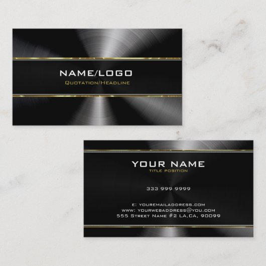 Sjabloon voor zwarte roestvrij staal & goudaccesso visitekaartje (Voorkant / Achterkant)