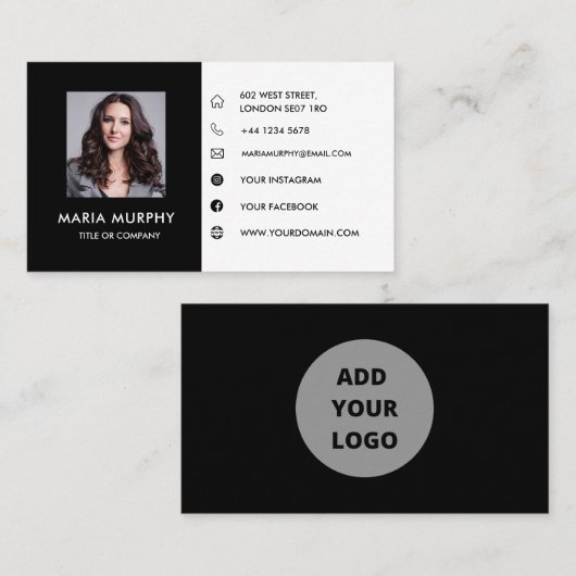 Sjabloon voor zwarte/witte persoonlijke visitekaar visitekaartje (Voorkant / Achterkant)