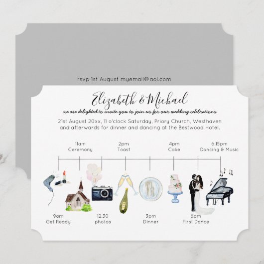 Sjabloon waterverf-weddenschap tijdlijnpictogram kaart (Voorkant / Achterkant)