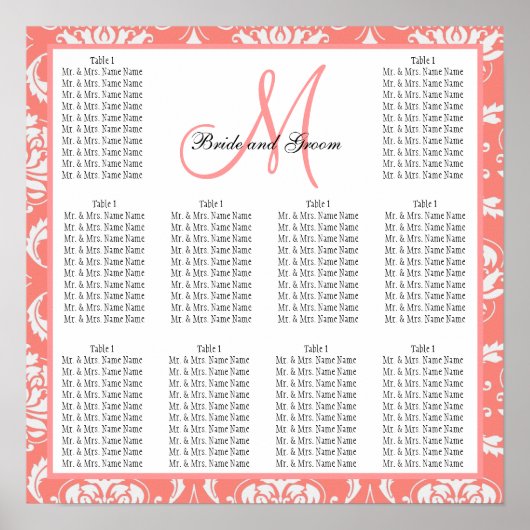 Sjabloon-weddenschapskabel Damask Coral Pink Poster (Voorkant)